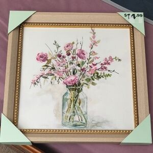 Floral Art Print with Gold and Tan Frame